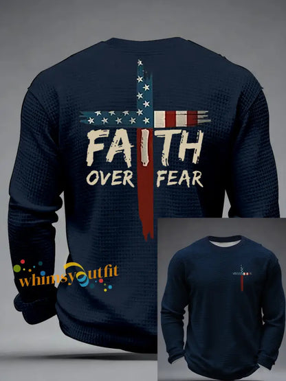 Men’s Faith Over Fear Waffle Long Sleeve T-Shirt Navy Blue / S