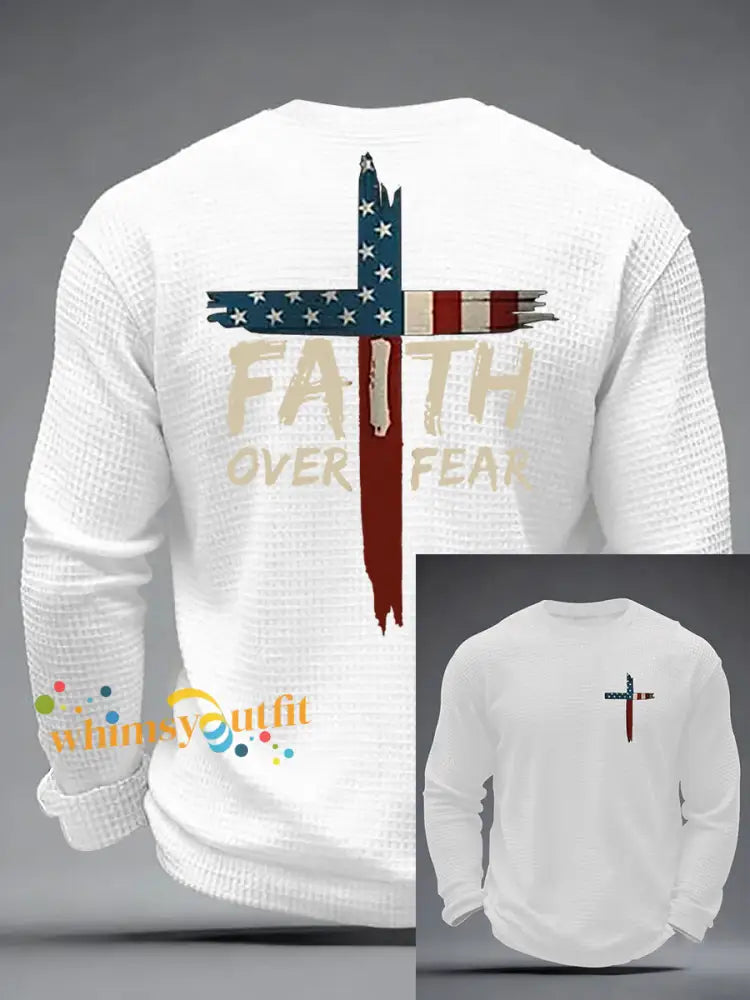 Men’s Faith Over Fear Waffle Long Sleeve T-Shirt White / S