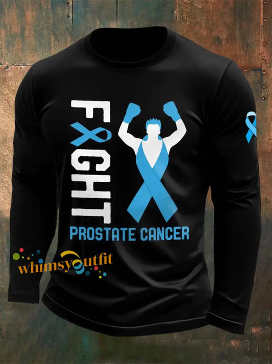 Men’s Fight Against Prostate Cancer Printed Crew Neck Casual Long T shirt Black / S
