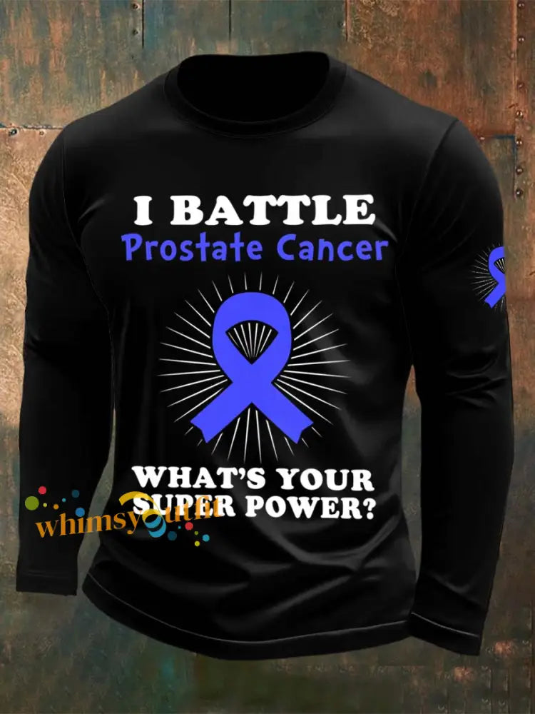 Men’s Fight Against Prostate Cancer Printed Crew Neck Casual Long T shirt Black / S