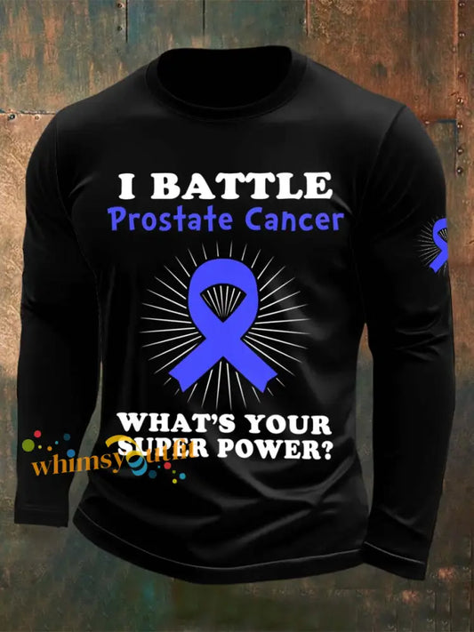Men’s Fight Against Prostate Cancer Printed Crew Neck Casual Long T shirt Black / S