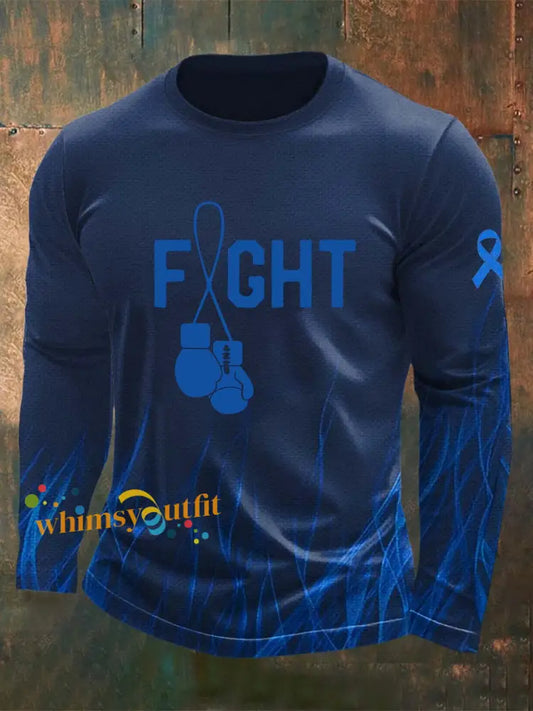 Men’s Fight Against Prostate Cancer Printed Crew Neck Casual Long T shirt Navy Blue / S