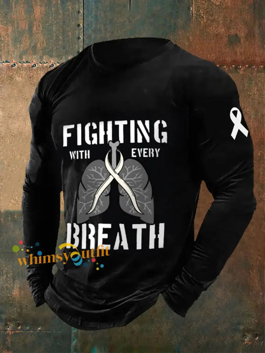 Men’s fighting with every breath long sleeved T shirts Black / S