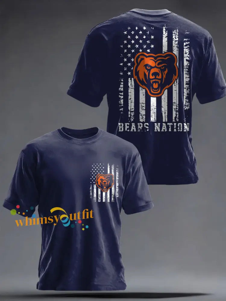 Men’s Football Bears Nation Lover Printed T-shirt Navy Blue / S
