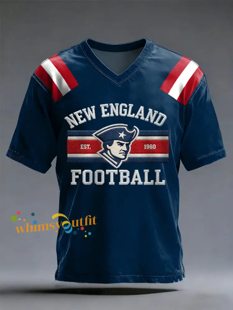 Men’s Football Fans Gameday Casual V-neck Tee Navy Blue / S