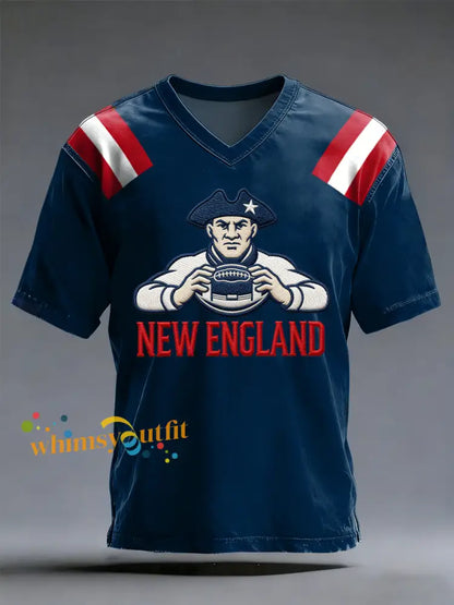 Men’s Football Fans Gameday Casual V-Neck Tee Navy Blue / S