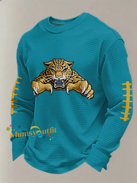 Men’s Football Fans Gameday Casual Waffle Long Sleeve T-Shirt Blue-Green / S