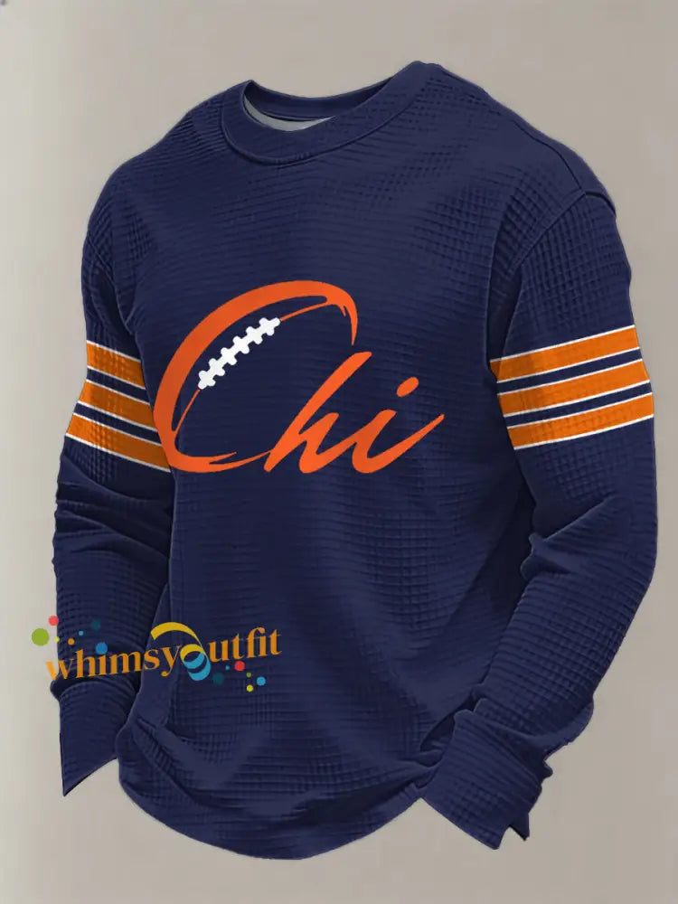 Men’s Football Fans Gameday Casual Waffle Long Sleeve T-Shirt Navy Blue / S