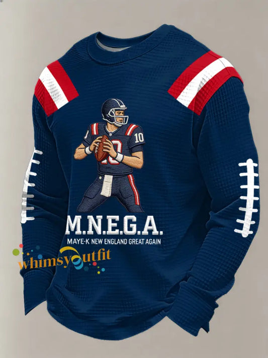 Men’s Football Fans Gameday Casual Waffle Long Sleeve T-Shirt Navy Blue / S