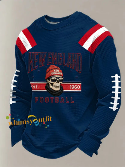 Men’s Football Fans Gameday Casual Waffle Long Sleeve T-Shirt Navy Blue / S
