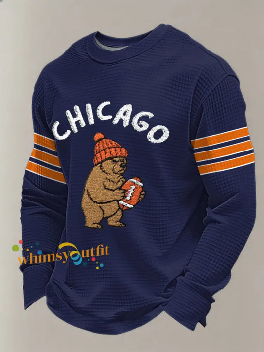 Men’s Football Fans Gameday Casual Waffle Long Sleeve T-Shirt Navy Blue / S