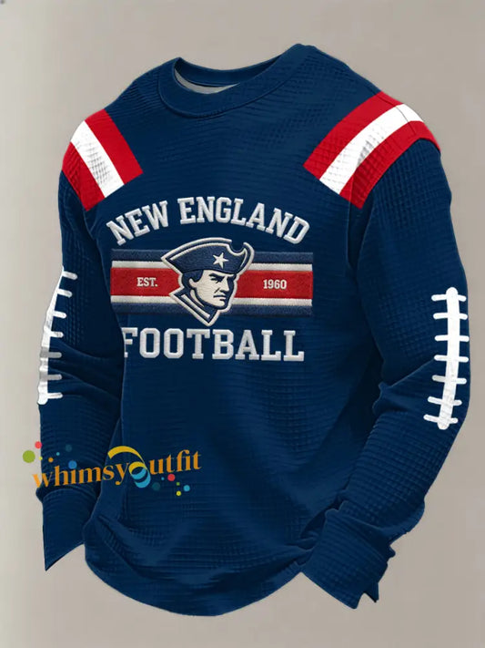 Men’s Football Fans Gameday Casual Waffle Long Sleeve T-Shirt Navy Blue / S