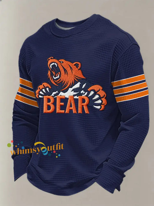 Men’s Football Fans Gameday Casual Waffle Long Sleeve T-Shirt Navy Blue / S