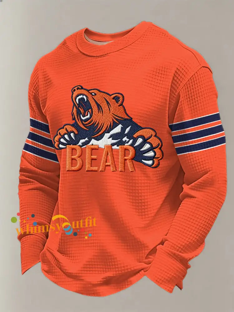 Men’s Football Fans Gameday Casual Waffle Long Sleeve T-Shirt Orange / S