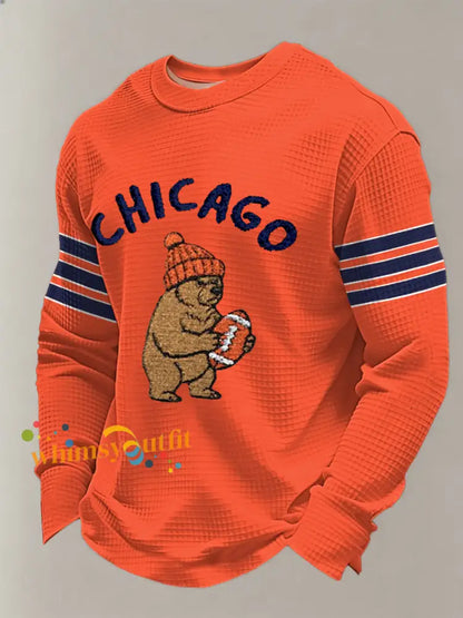 Men’s Football Fans Gameday Casual Waffle Long Sleeve T-Shirt Orange / S