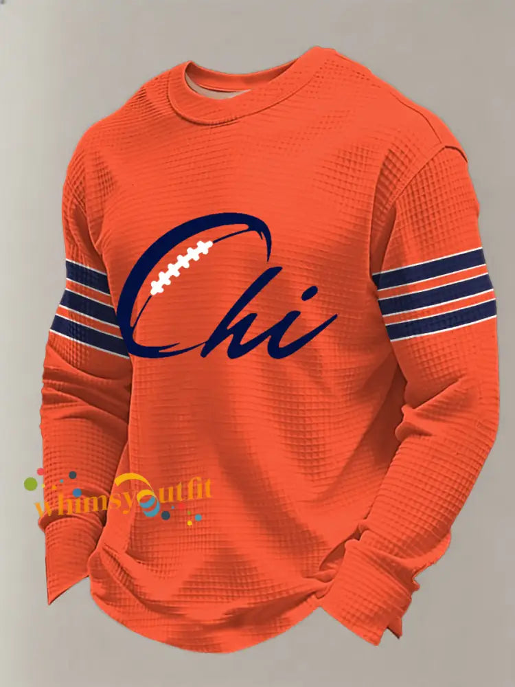 Men’s Football Fans Gameday Casual Waffle Long Sleeve T-Shirt Orange / S