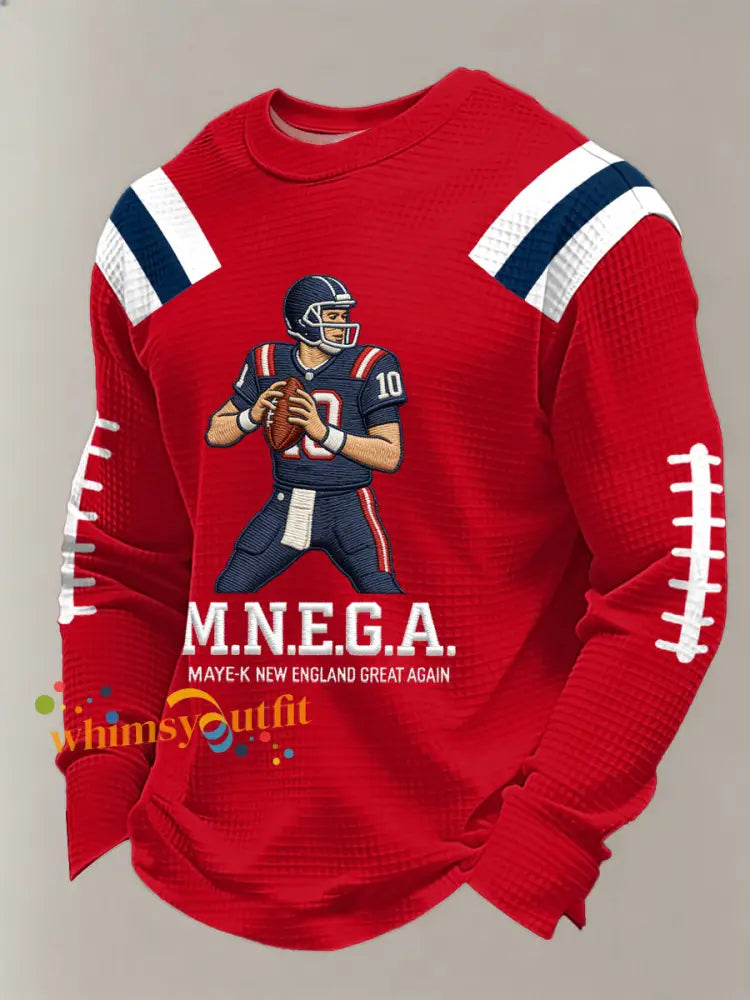 Men’s Football Fans Gameday Casual Waffle Long Sleeve T-Shirt Red / S