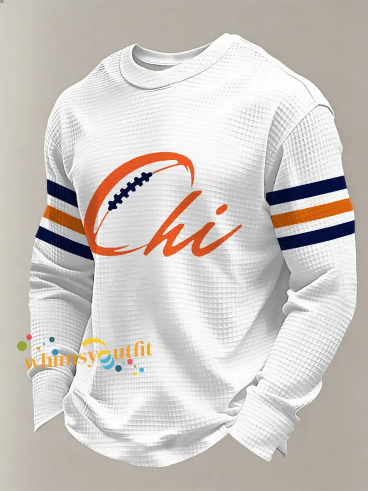 Men’s Football Fans Gameday Casual Waffle Long Sleeve T-Shirt White / S