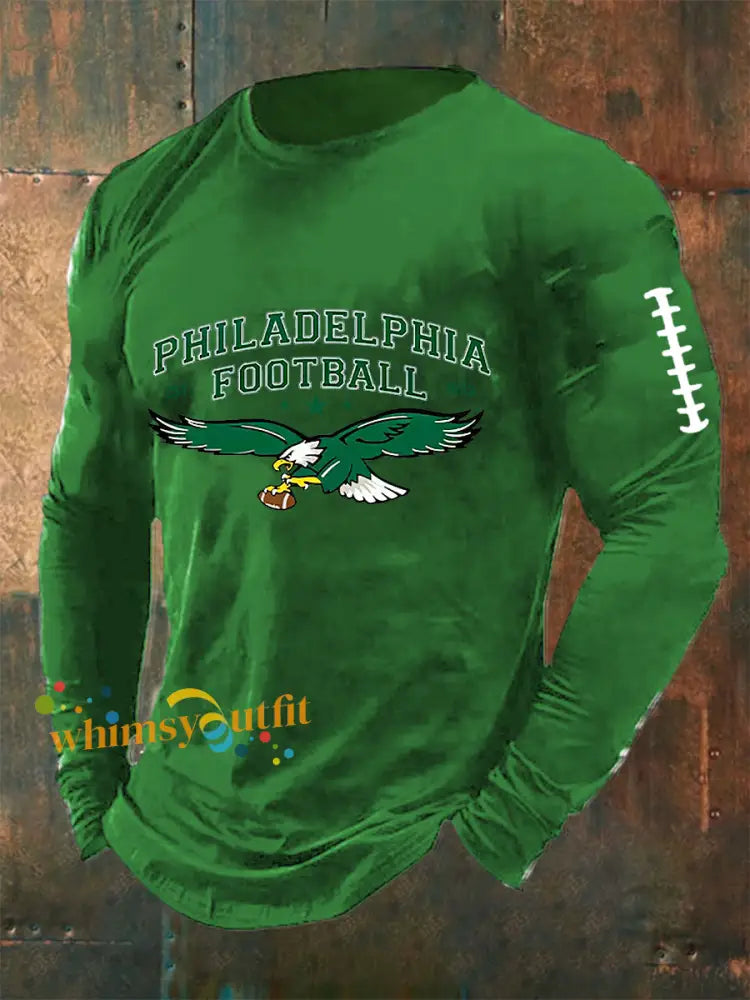 Men’s Football Fans Lovers Gameday Casual Long Sleeve T-shirt Green / S