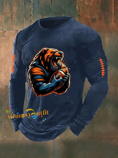 Men’s Football Fans Lovers Gameday Casual Long Sleeve T Shirt Navy Blue / S