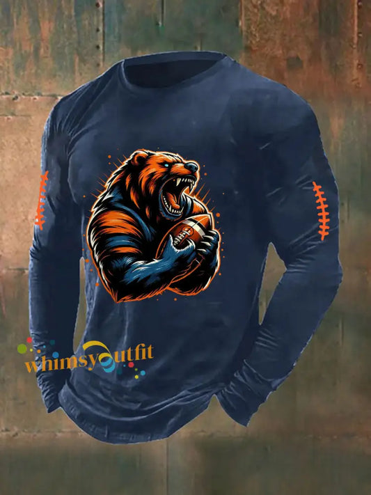Men’s Football Fans Lovers Gameday Casual Long Sleeve T Shirt Navy Blue / S