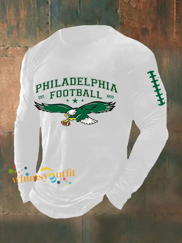 Men’s Football Fans Lovers Gameday Casual Long Sleeve T-shirt White / S