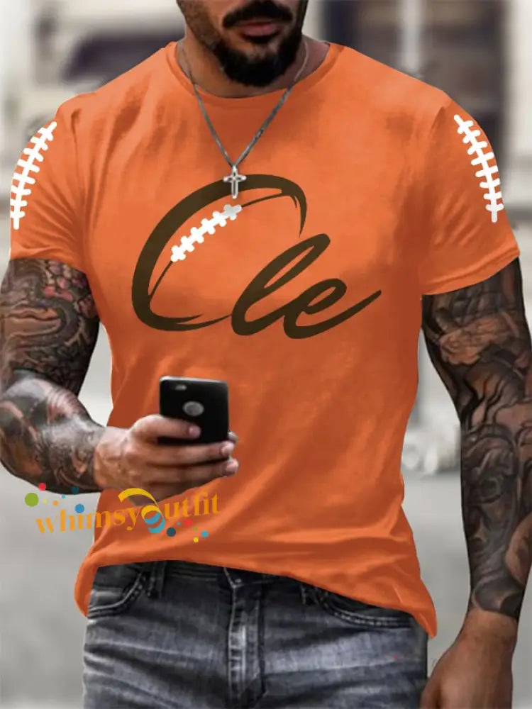 Men’s Football Fans Lovers Gameday Casual short sleeves t shirt Orange / S
