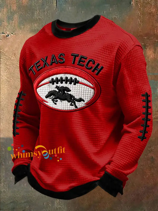 Men’s Football Print Waffle Long Sleeve T-Shirt Red / S