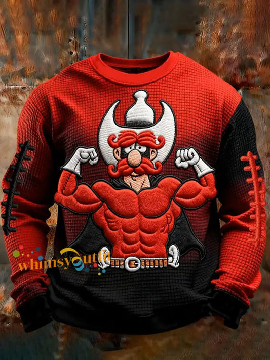 Men’s Football Print Waffle Long Sleeve T-Shirt Red / S