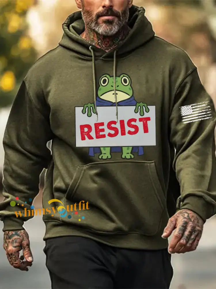 Men’s Frog Resist Printed Hoodie Army Green / S