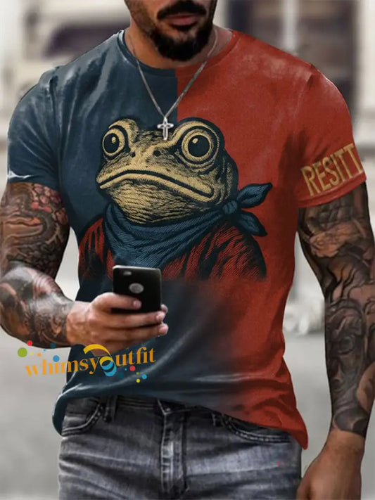 Men’s Frog Resist Short Sleeves T-shirt Blue-Red / S