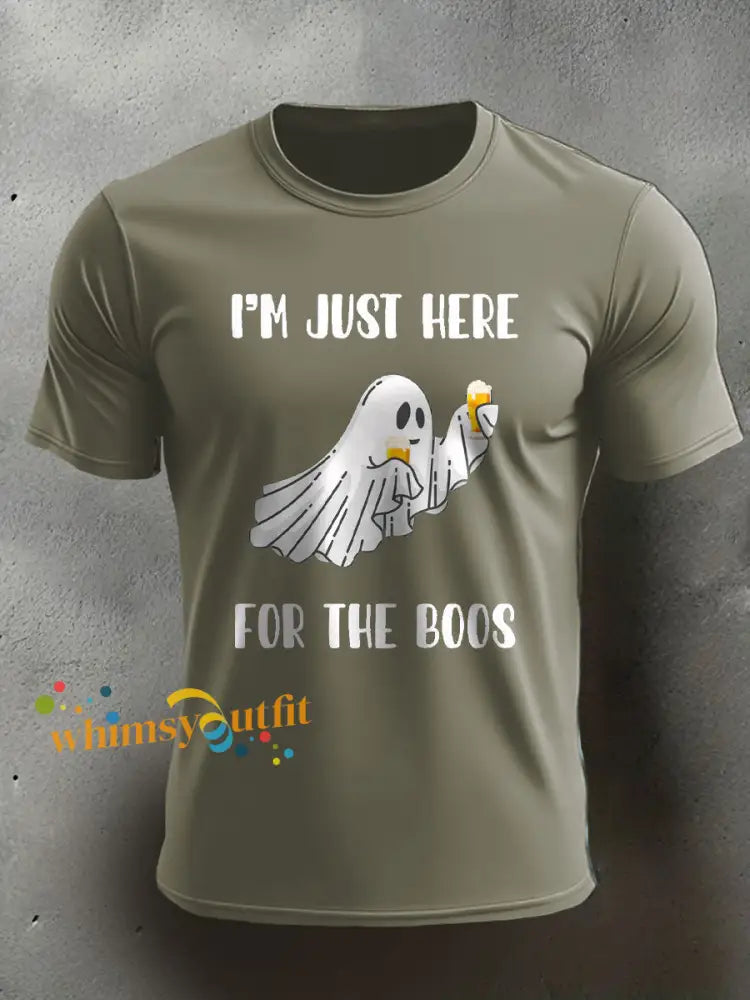 Men’s Funny Halloween Horror Just Here For The Boos Printed T shirt Army Green / S