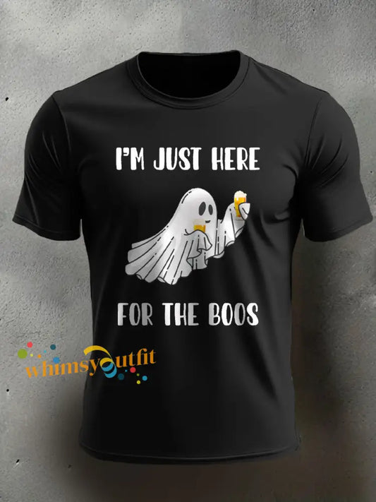 Men’s Funny Halloween Horror Just Here For The Boos Printed T shirt Black / S