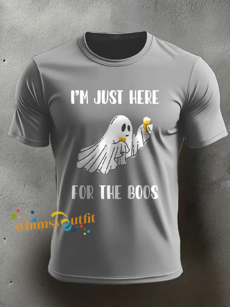Men’s Funny Halloween Horror Just Here For The Boos Printed T shirt Light Gray / S