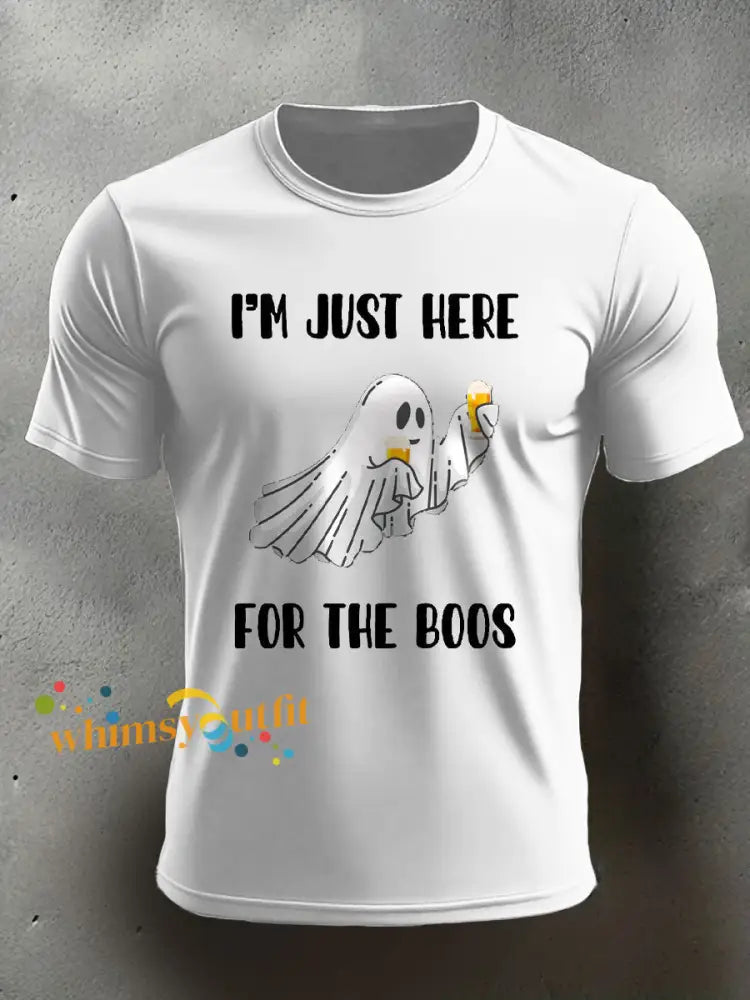 Men’s Funny Halloween Horror Just Here For The Boos Printed T shirt White / S