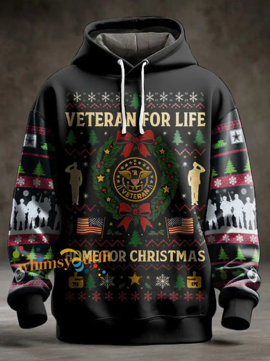 Men’s Funny Veteran Christmas Printed Hoodie Black / S