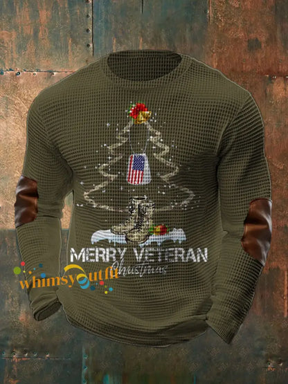 Men’s Funny Veteran Christmas Printed Waffle Tops Army Green / S