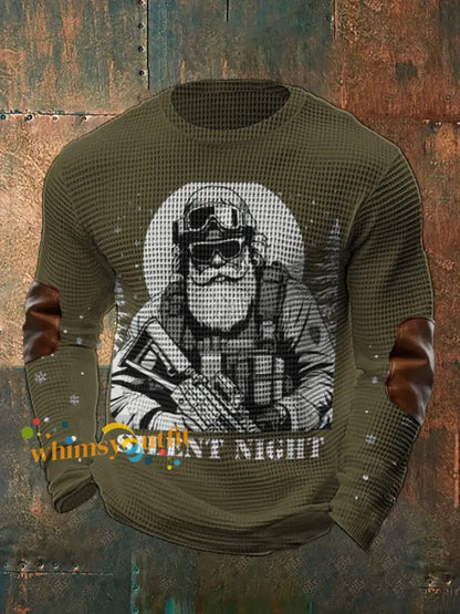 Men’s Funny Veteran Christmas Printed Waffle Tops Army Green / S