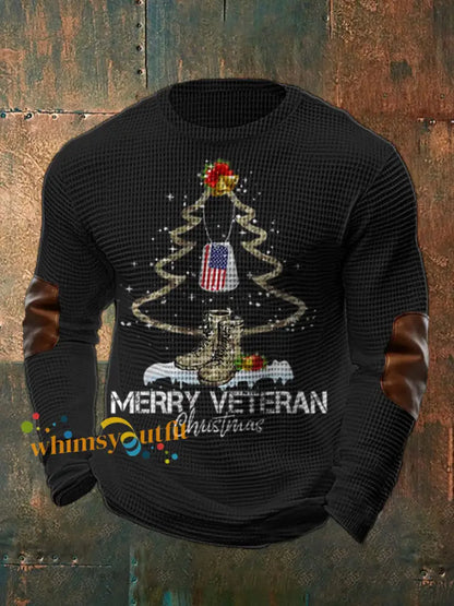 Men’s Funny Veteran Christmas Printed Waffle Tops Black / S
