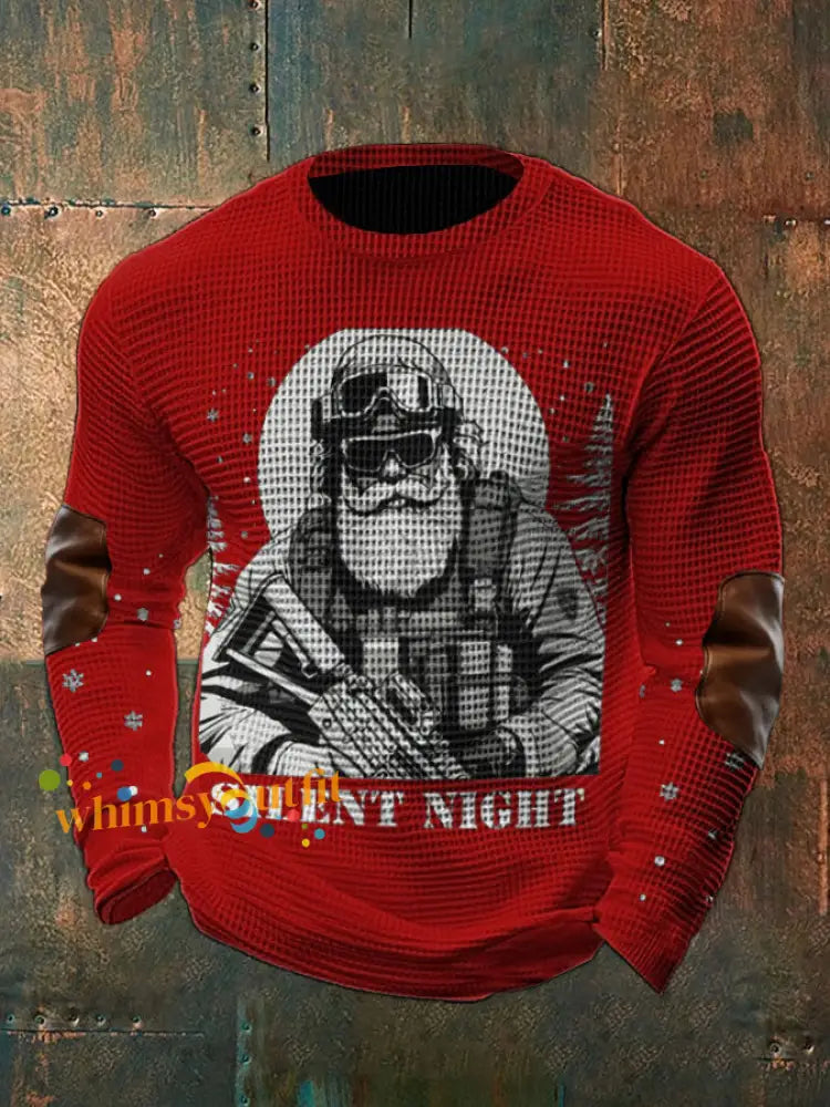Men’s Funny Veteran Christmas Printed Waffle Tops Red / S