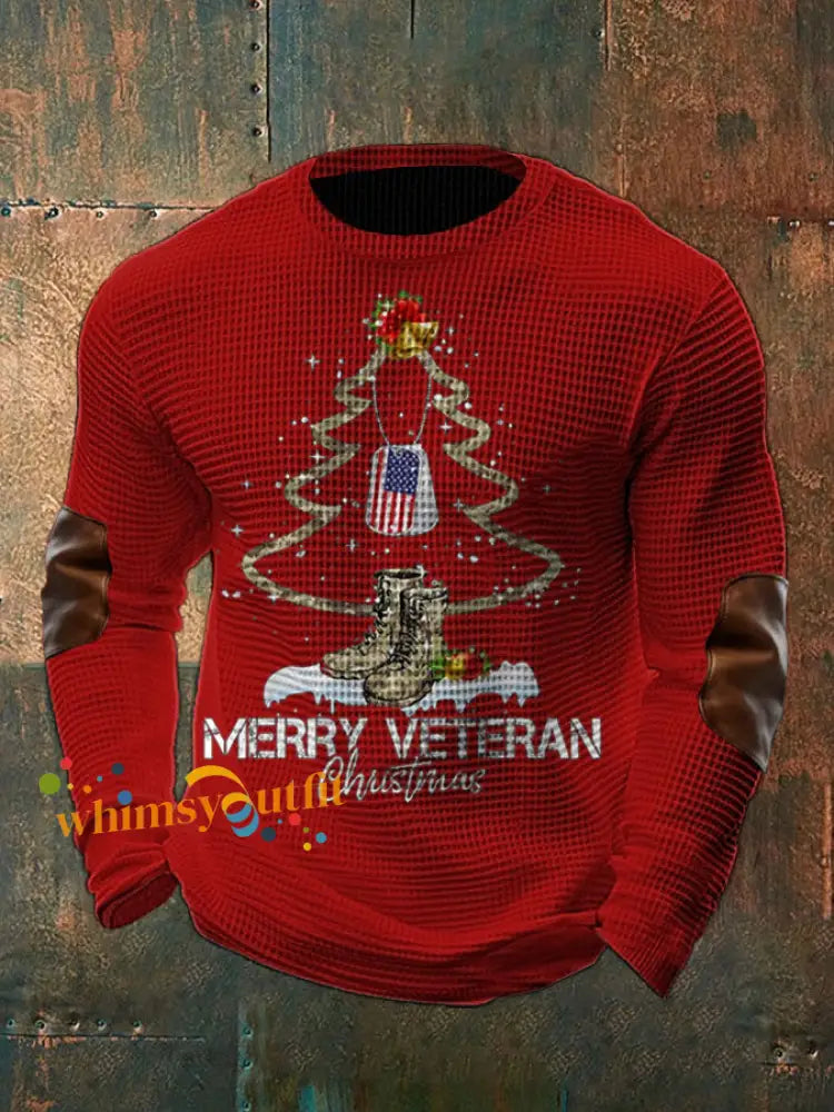 Men’s Funny Veteran Christmas Printed Waffle Tops Red / S