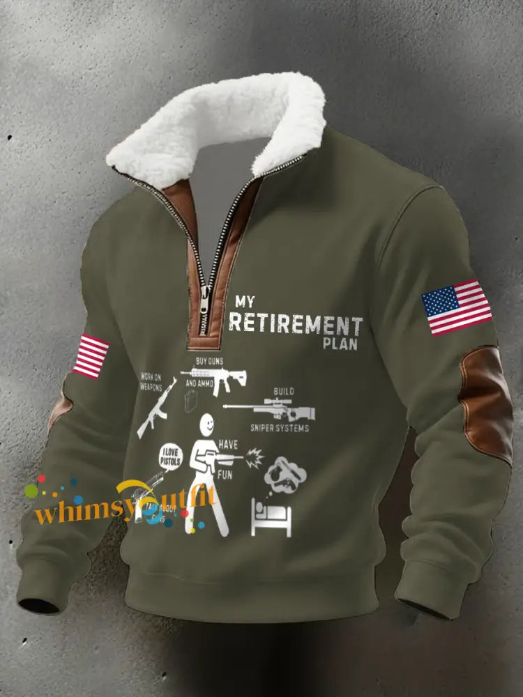 Men’s Funny Veteran Retirement Printed Hoodie Army Green / S
