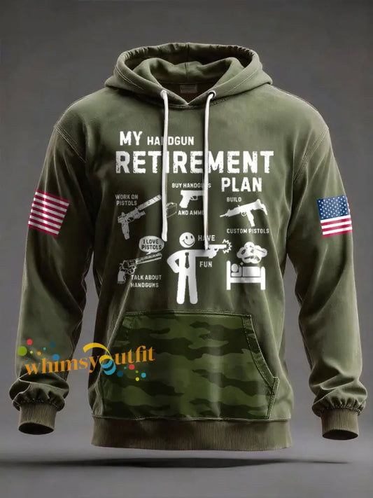 Men’s Funny Veteran Retirement Printed Hoodie Army Green / S