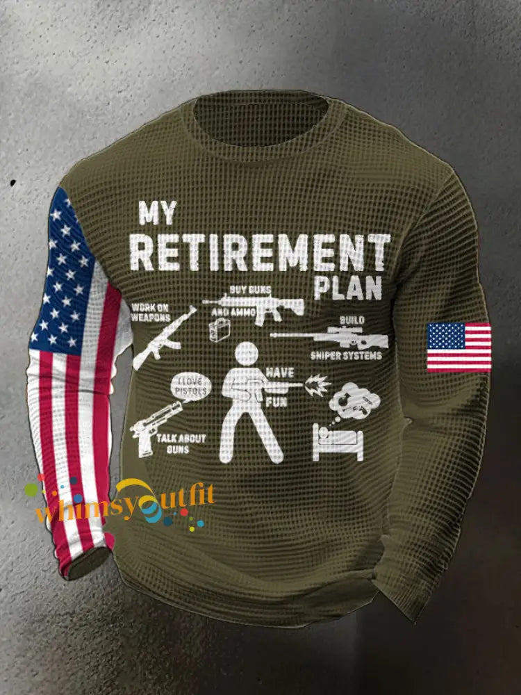 Men’s Funny Veteran Retirement Printed Waffle Tops Army Green / S