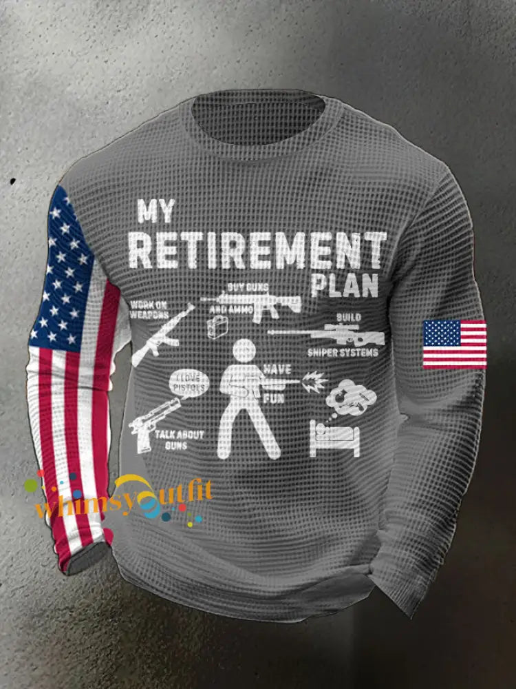 Men’s Funny Veteran Retirement Printed Waffle Tops Light Gray / S