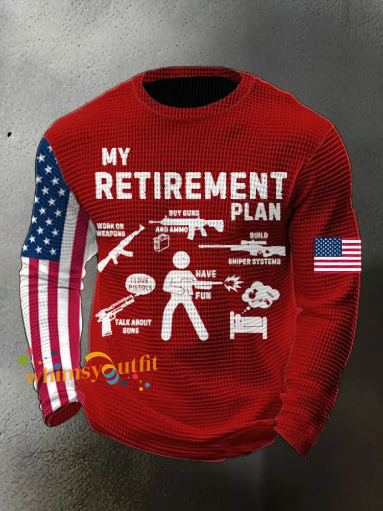 Men’s Funny Veteran Retirement Printed Waffle Tops Red / S