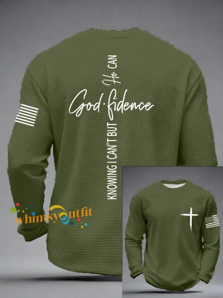 Men’s God Fidence Waffle Long Sleeve T-Shirt Army Green / S