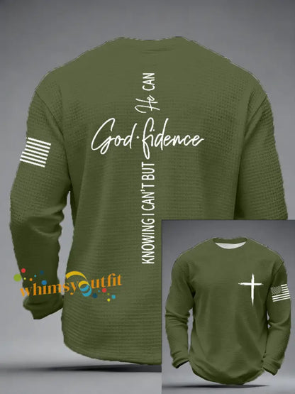 Men’s God Fidence Waffle Long Sleeve T-Shirt Army Green / S