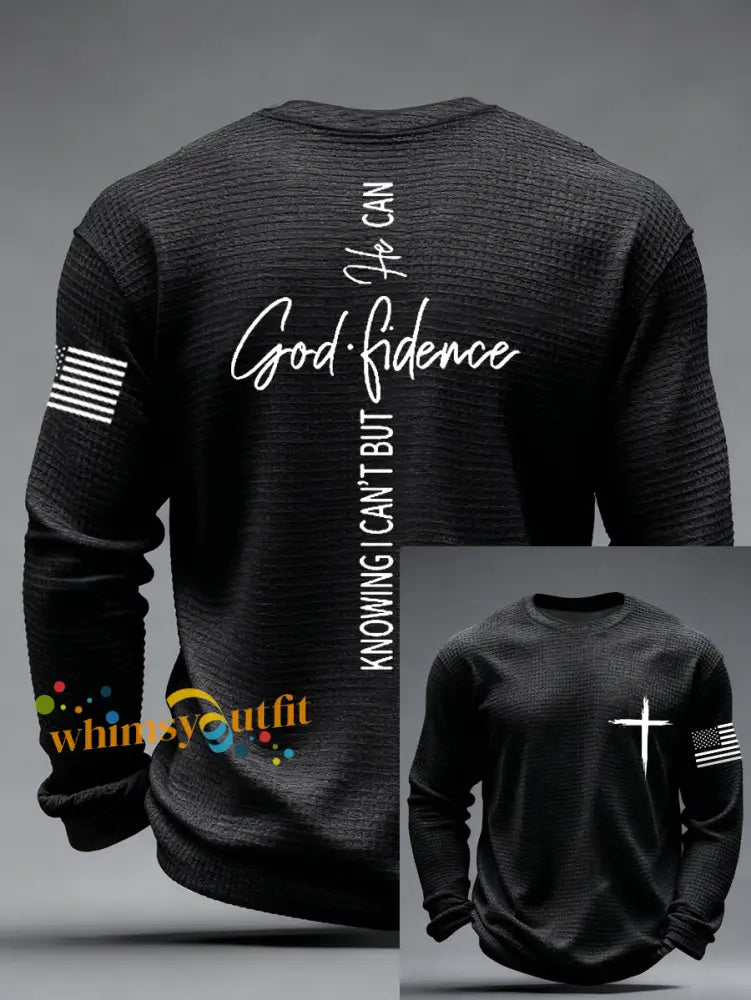 Men’s God Fidence Waffle Long Sleeve T-Shirt Black / S