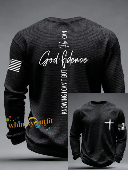 Men’s God Fidence Waffle Long Sleeve T-Shirt Black / S